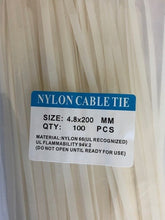 Load image into Gallery viewer, Cable Ties Zip Ties Nylon 66 4.8x200, 100pcs UV Stabilised Bulk White Clear Cable Tie AU