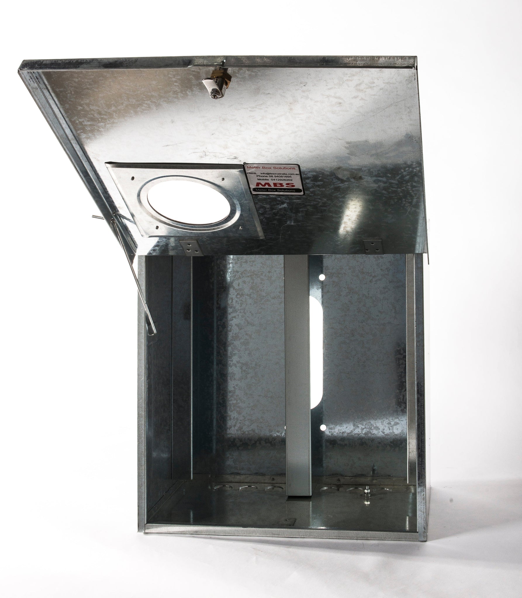 WA Meter Box 4 Galvanised with Window & Lock 450x450 – fes-australia
