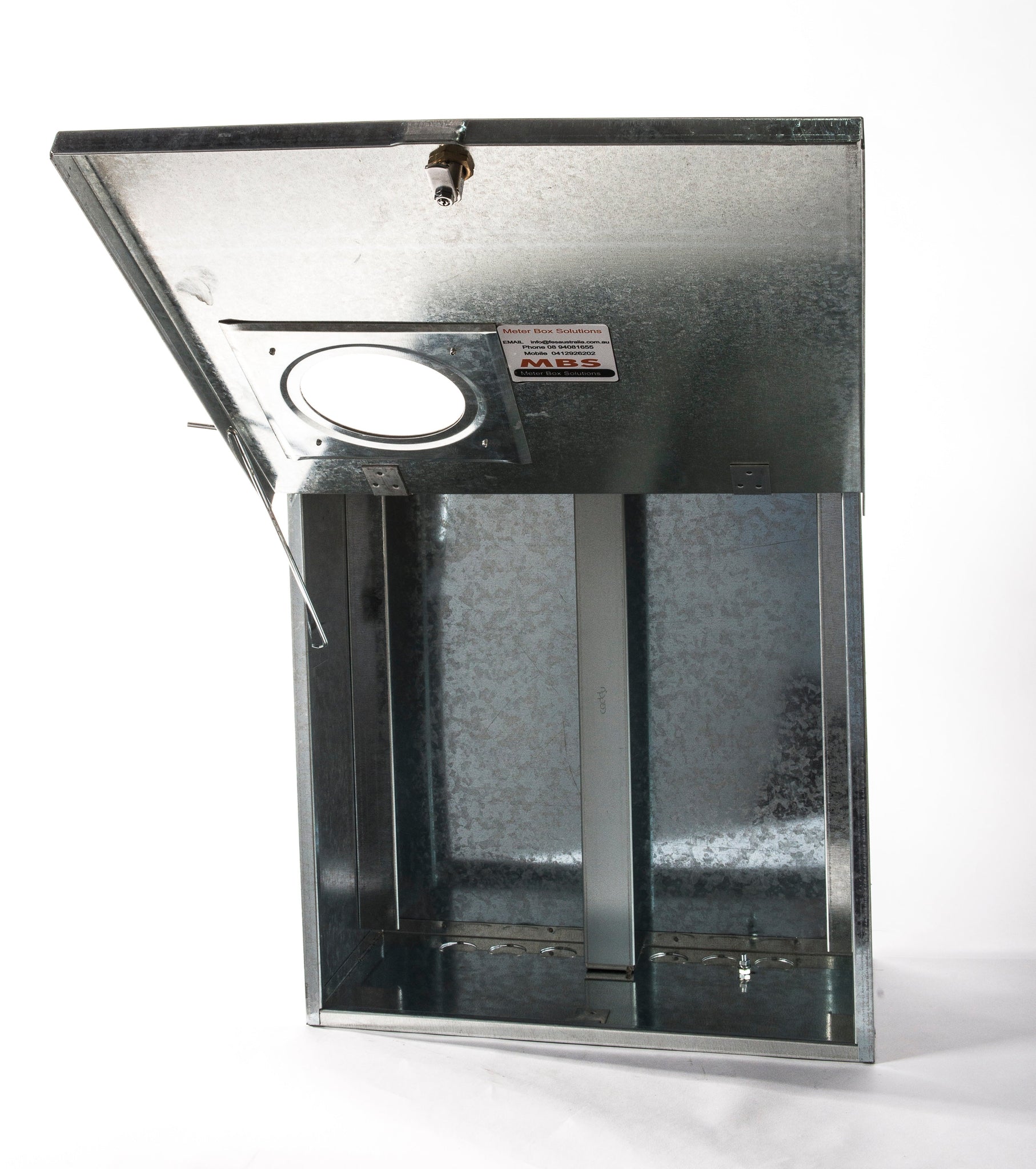 WA Meter Box 4 Galvanised with Window & Lock 450x450 – fes-australia